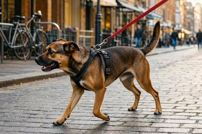cane al guinzaglio che ansima